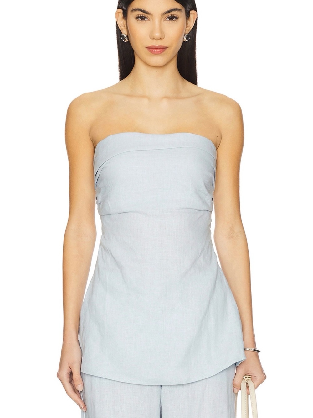 Faithfull the Brand Strapless Light Blue Tunic Top